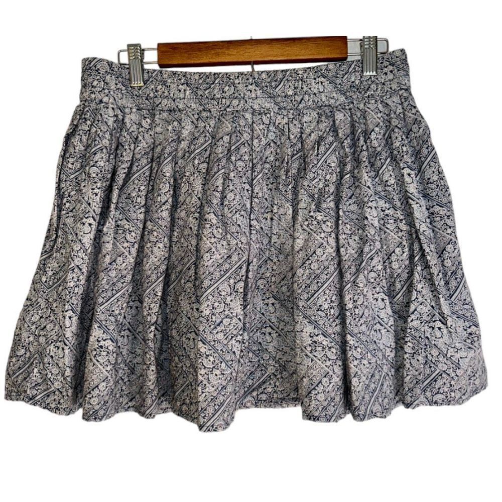 American Eagle Womens Blue & White Linen Blend Boho Pleated Elastic Waist Skirt - Picture 2 of 9